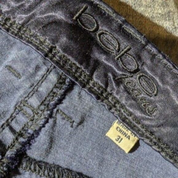 Shiny Blue Silver Bebe Jeans 31 Straight Leg Skinny pants NWT Metallic - Picture 10 of 11